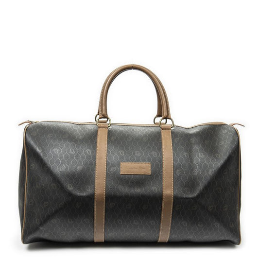 DIOR Vintage Large Travel Boston Grey/brown Honeycomb PVC Canvas AB
