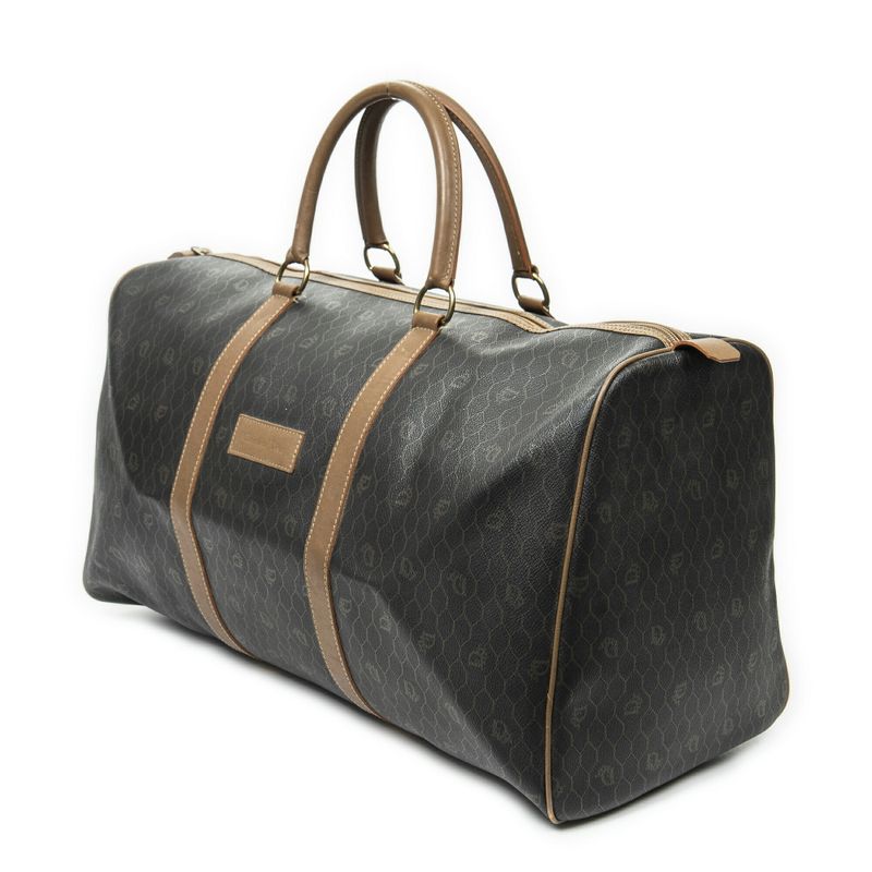 DIOR Vintage Large Travel Boston Grey/brown Honeycomb PVC Canvas AB