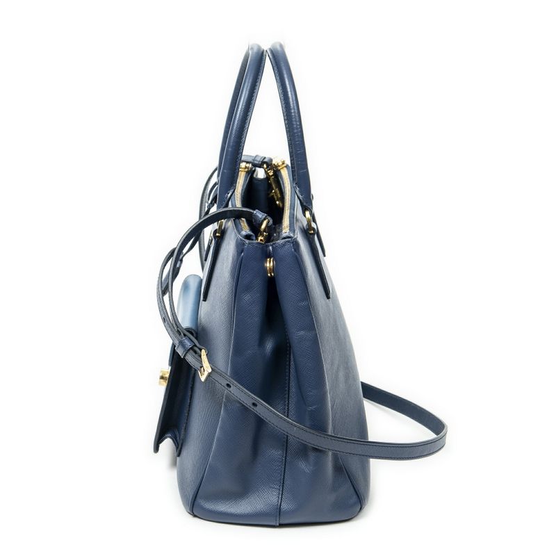 Prada Large Galleria Front Pocket Tote Navy Saffiano Leather A