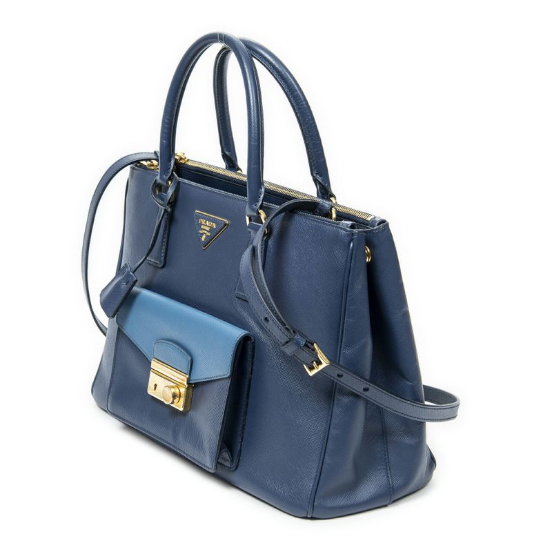 Prada Large Galleria Front Pocket Tote Navy Saffiano Leather A