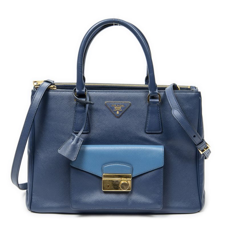 Prada Large Galleria Front Pocket Tote Navy Saffiano Leather A