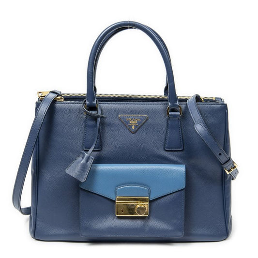 Prada Large Galleria Front Pocket Tote Navy Saffiano Leather A