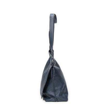 Bottega Veneta Flap Messenger Crossbody Navy Intrecciato Leather A