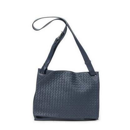 Bottega Veneta Flap Messenger Crossbody Navy Intrecciato Leather A