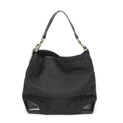 Fendi Front Slip Pocket Hobo Black Zucchino Canvas A