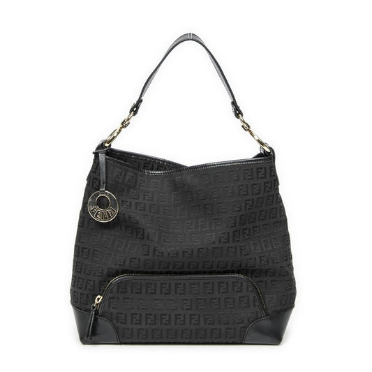 Fendi Front Slip Pocket Hobo Black Zucchino Canvas A