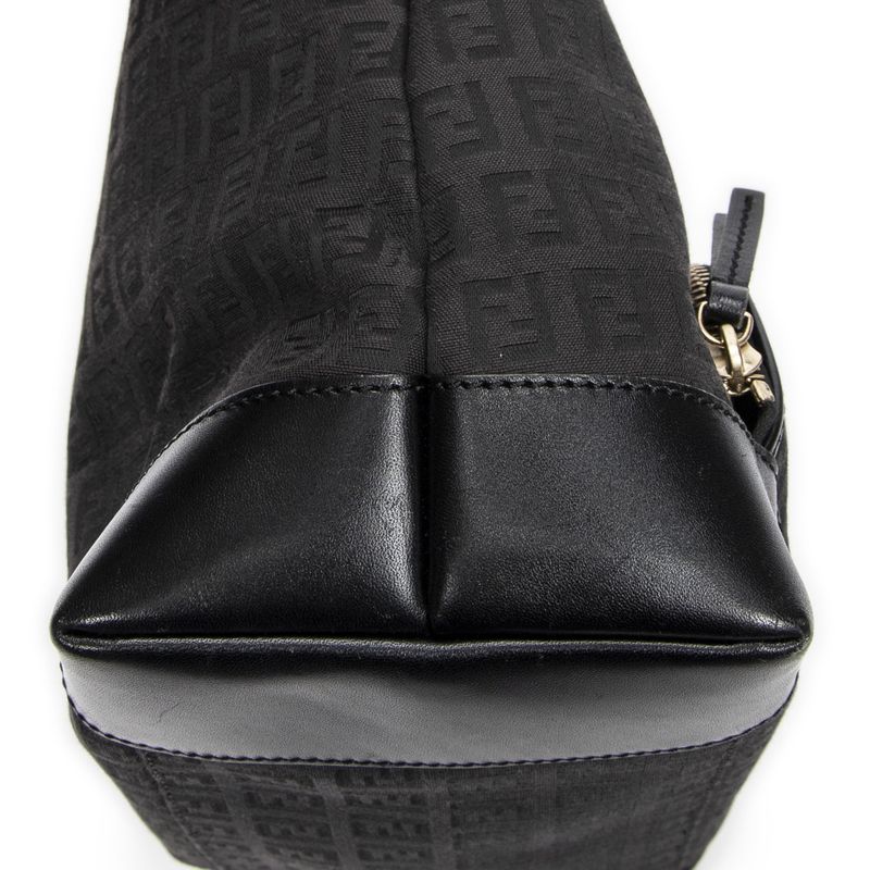 Fendi Front Slip Pocket Hobo Black Zucchino Canvas A