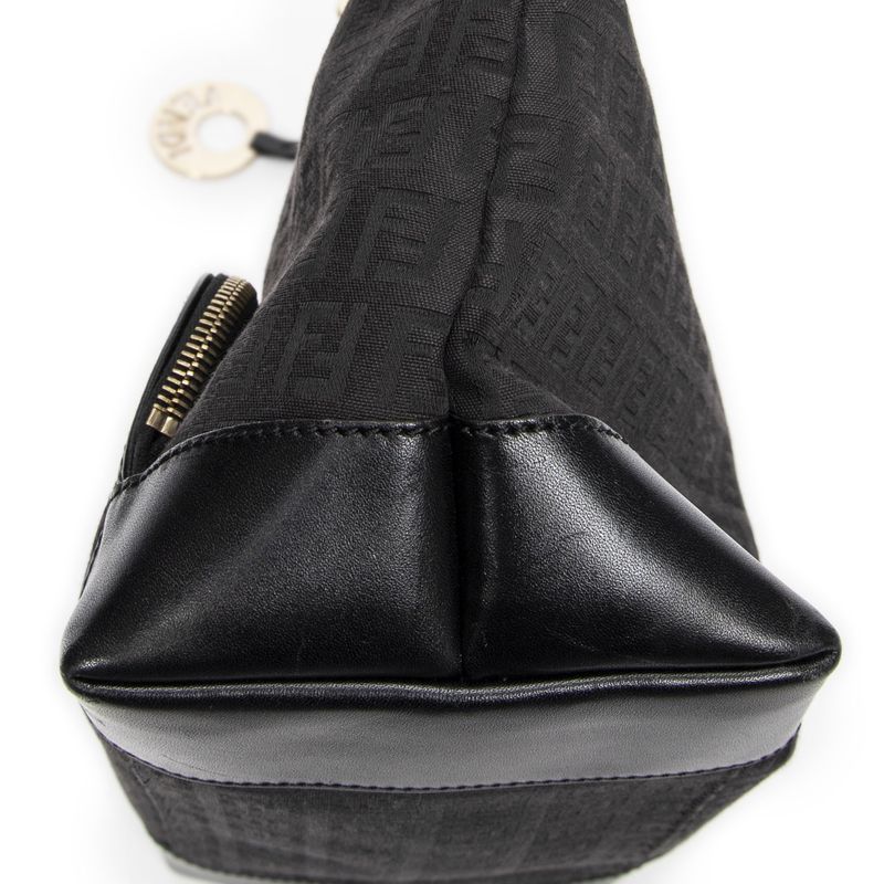 Fendi Front Slip Pocket Hobo Black Zucchino Canvas A