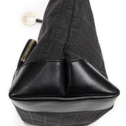 Fendi Front Slip Pocket Hobo Black Zucchino Canvas A