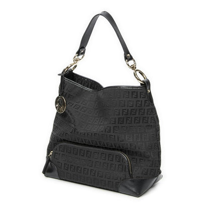 Fendi Front Slip Pocket Hobo Black Zucchino Canvas A