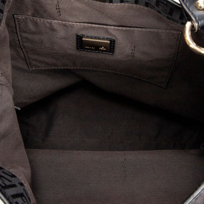 Fendi Front Slip Pocket Hobo Black Zucchino Canvas A