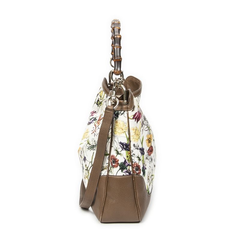Gucci Medium Diana Bamboo Hobo Ivory/brown Floral Canvas A