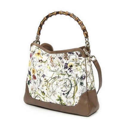 Gucci Medium Diana Bamboo Hobo Ivory/brown Floral Canvas A