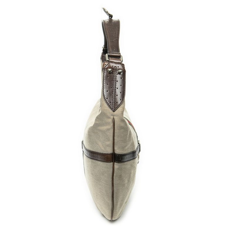 Gucci Web Rains Hobo Beige/dark Brown Canvas AB