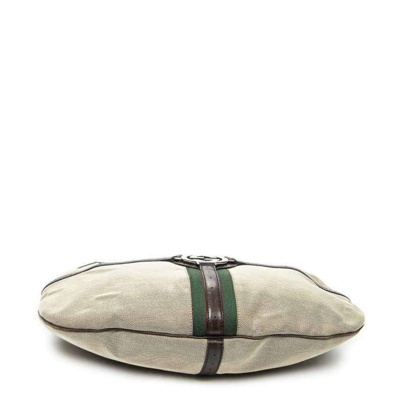 Gucci Web Rains Hobo Beige/dark Brown Canvas AB