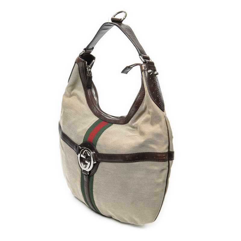 Gucci Web Rains Hobo Beige/dark Brown Canvas AB
