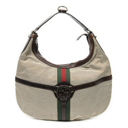 Gucci Web Rains Hobo Beige/dark Brown Canvas AB