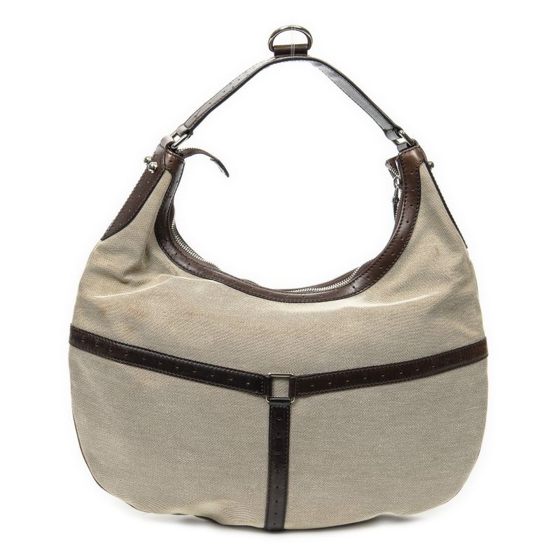 Gucci Web Rains Hobo Beige/dark Brown Canvas AB