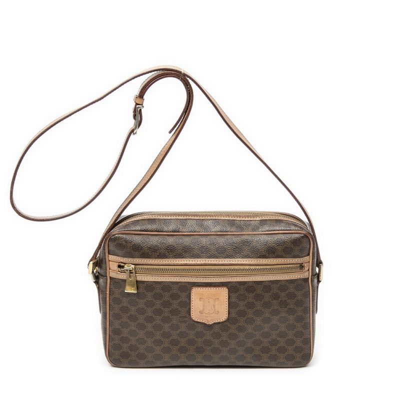 Celine Vintage Bucket Crossbody Beige/brown Macadam PVC Canvas AB