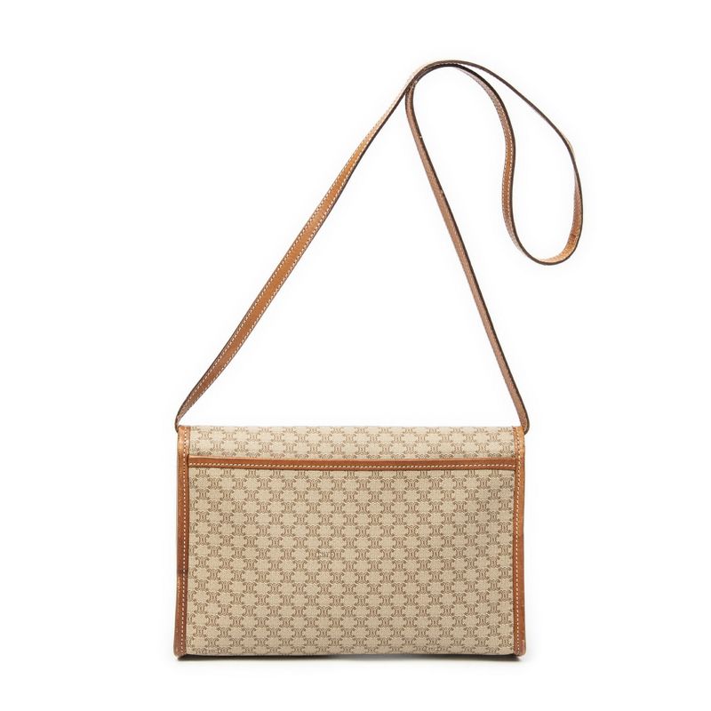 Celine Vintage Flap Crossbody Beige/brown Macadam PVC Canvas AB