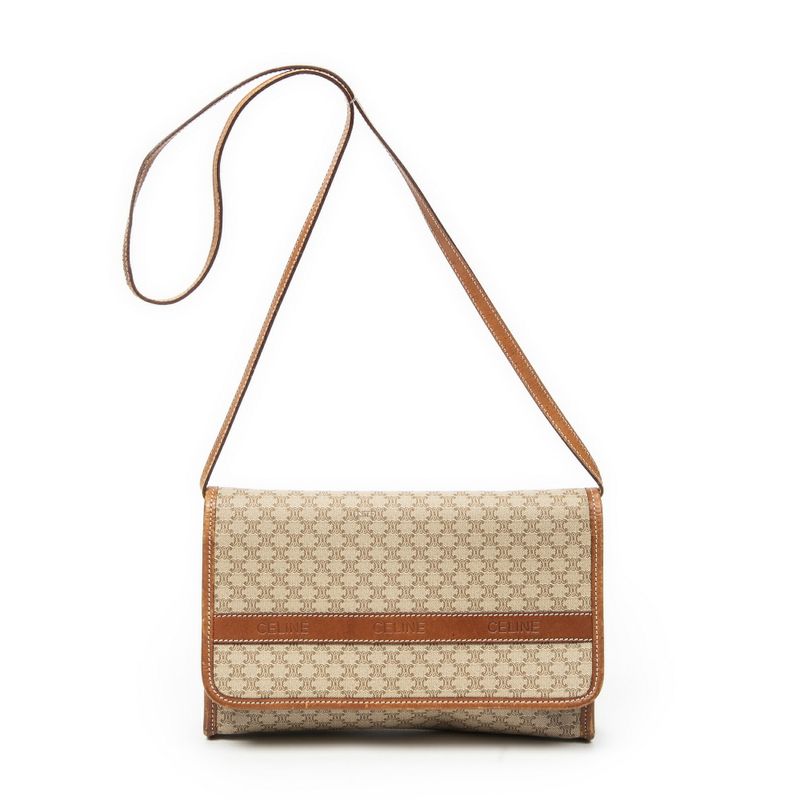 Celine Vintage Flap Crossbody Beige/brown Macadam PVC Canvas AB