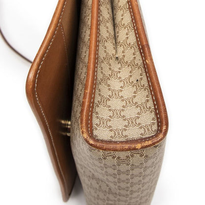 Celine Vintage Flap Crossbody Beige/brown Macadam PVC Canvas AB