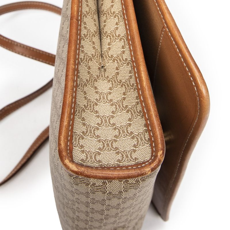 Celine Vintage Flap Crossbody Beige/brown Macadam PVC Canvas AB