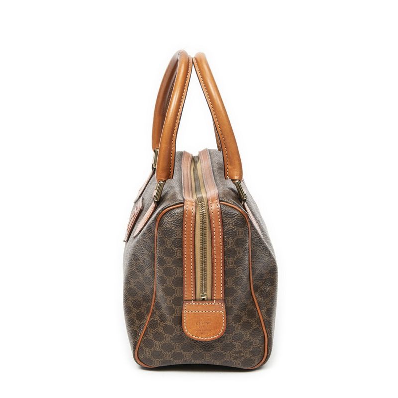 Celine Vintage Mini Boston Brown Macadam PVC Canvas AB