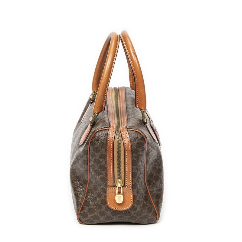 Celine Vintage Mini Boston Brown Macadam PVC Canvas AB