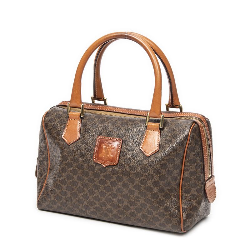 Celine Vintage Mini Boston Brown Macadam PVC Canvas AB