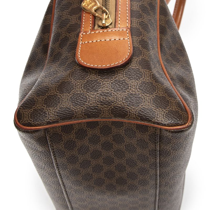 Celine Vintage Mini Boston Brown Macadam PVC Canvas AB