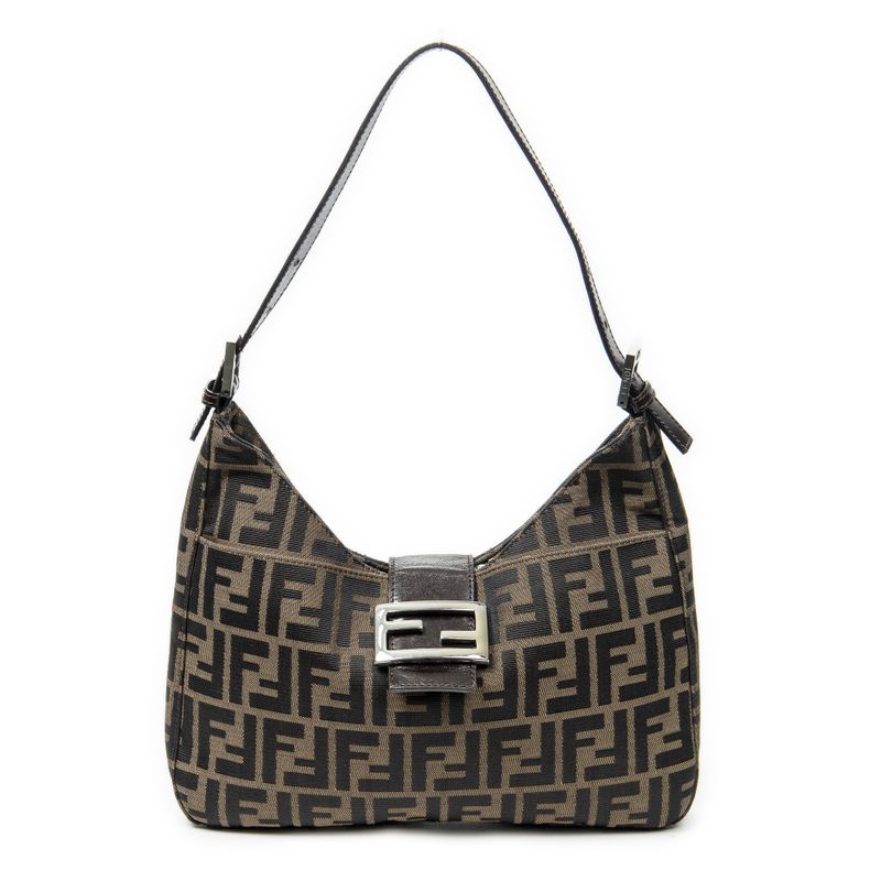 Fendi Front Slip Pocket Hobo Tan/dark Brown Zucca Canvas A