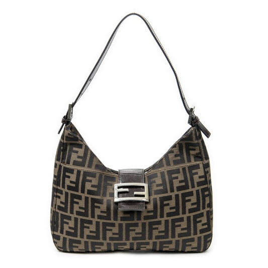 Fendi Front Slip Pocket Hobo Tan/dark Brown Zucca Canvas A
