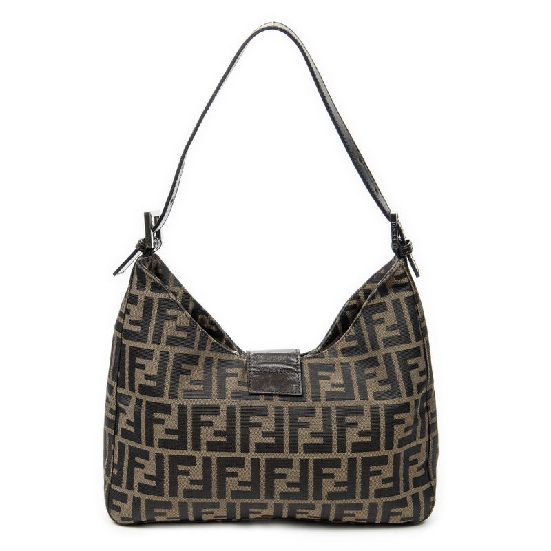 Fendi Front Slip Pocket Hobo Tan/dark Brown Zucca Canvas A