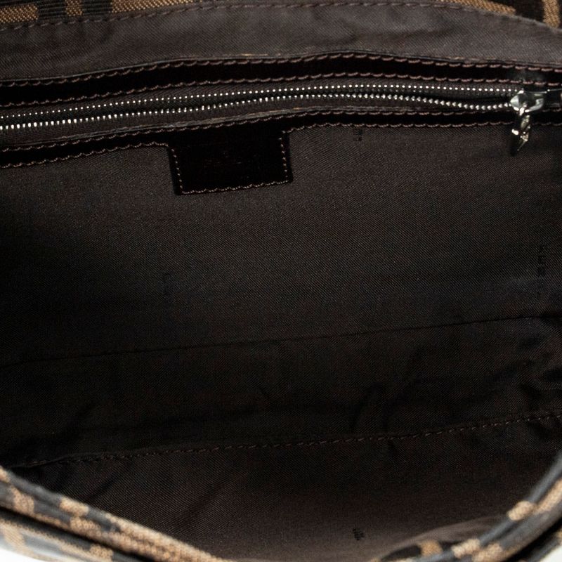 Fendi Front Slip Pocket Hobo Tan/dark Brown Zucca Canvas A