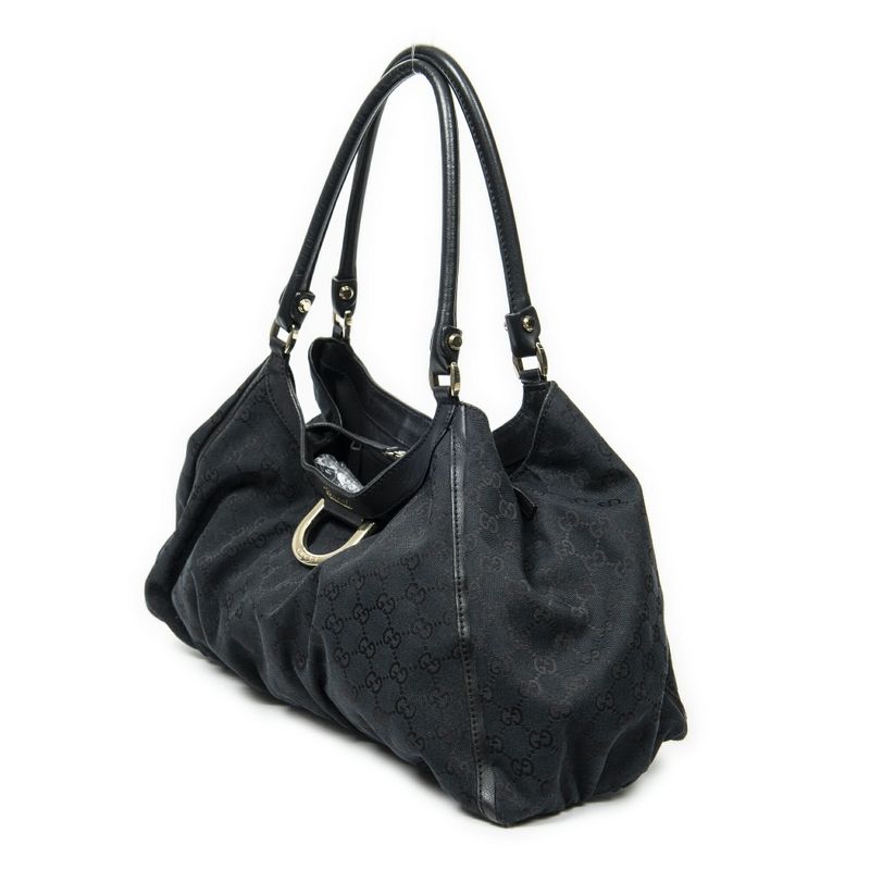 Gucci Large Abby D Ring Tote Black GG Canvas A
