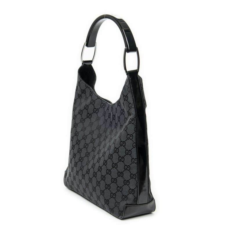 Gucci Lucite Handle Hobo Black GG Canvas A