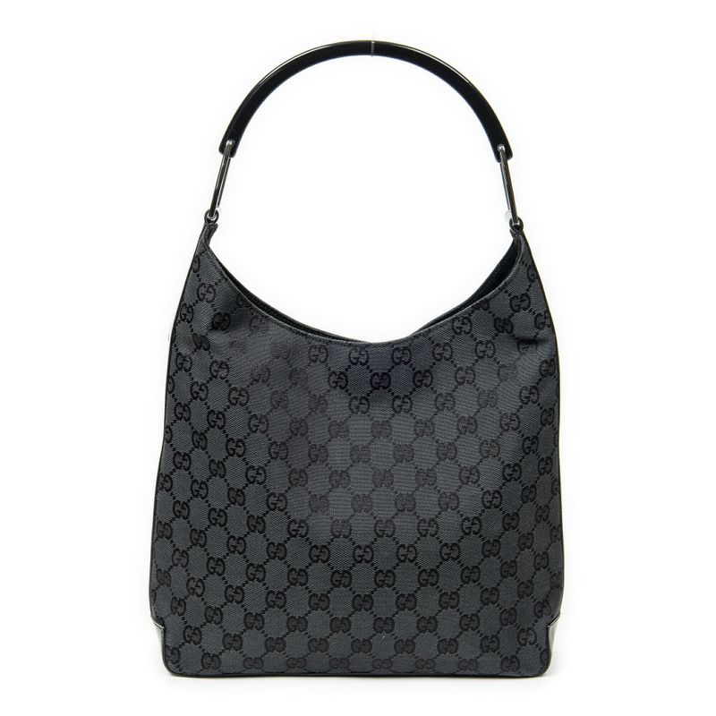 Gucci Lucite Handle Hobo Black GG Canvas A