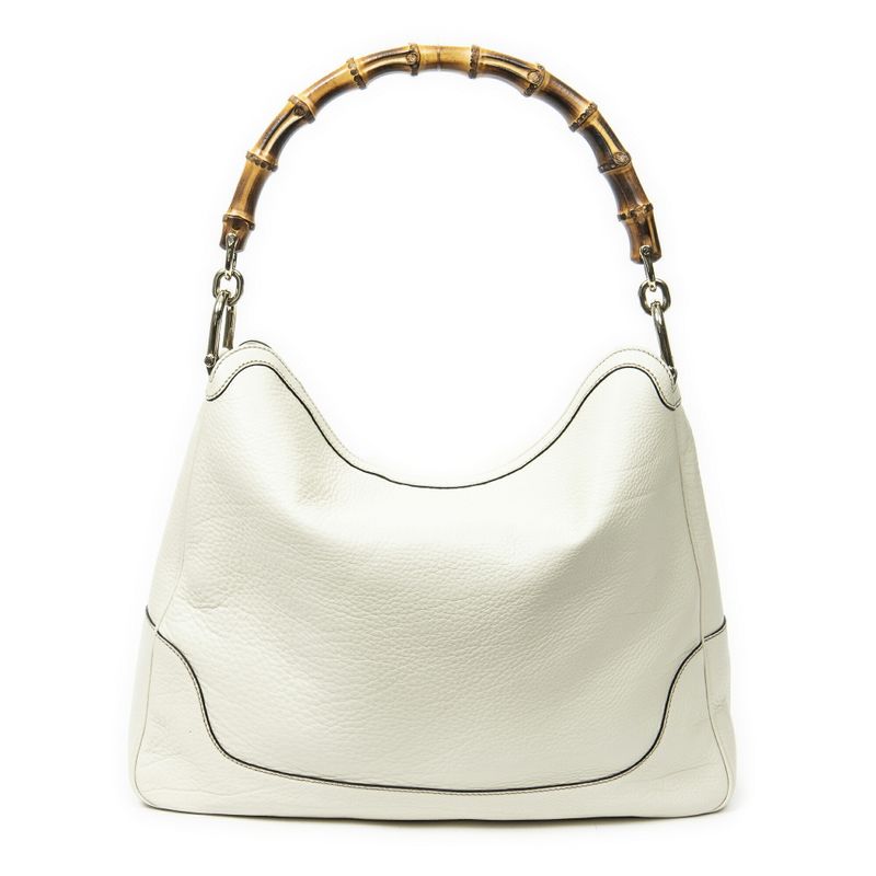 Gucci Medium Diana Bamboo Hobo Ivory Grained Calfskin Leather A