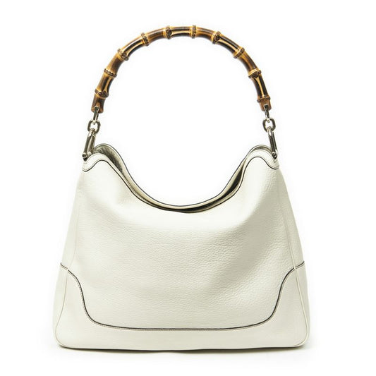 Gucci Medium Diana Bamboo Hobo Ivory Grained Calfskin Leather A