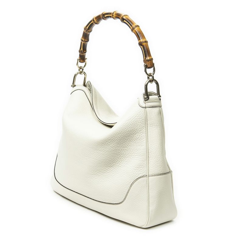 Gucci Medium Diana Bamboo Hobo Ivory Grained Calfskin Leather A