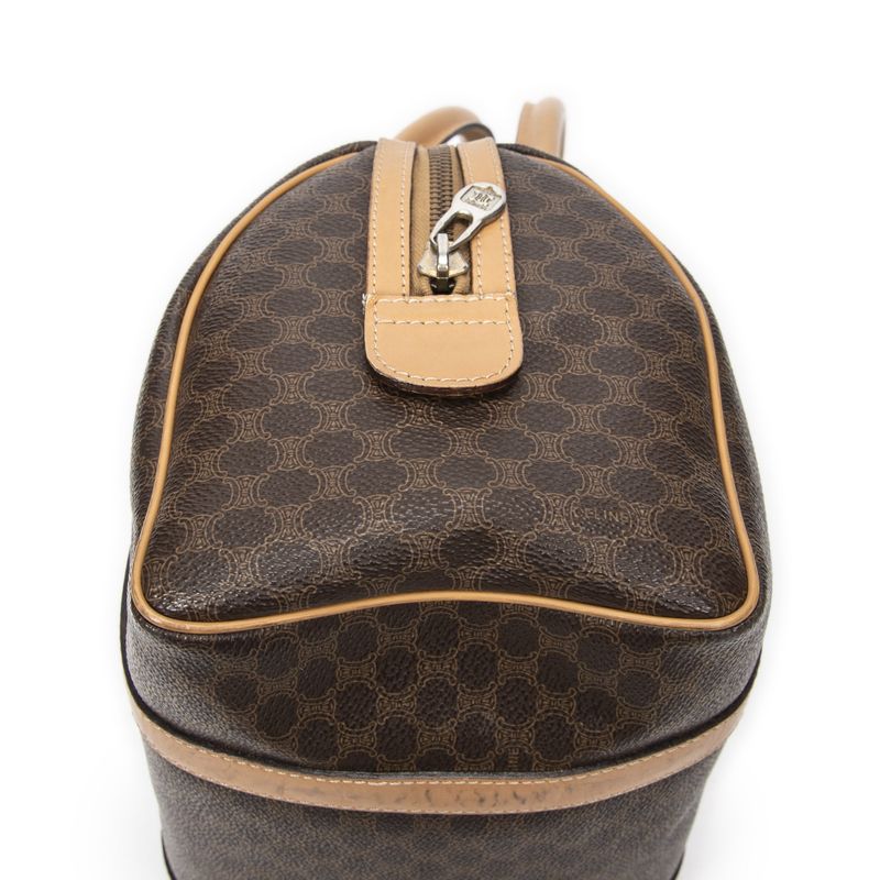 Celine Vintage Mini Boston Brown/beige Macadam PVC Canvas AB