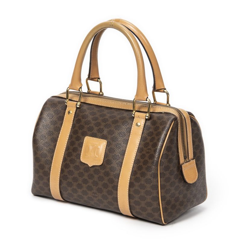 Celine Vintage Mini Boston Brown/beige Macadam PVC Canvas AB