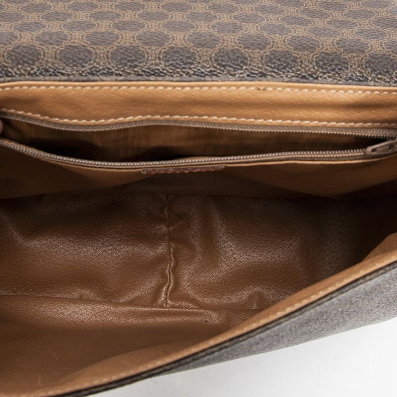 Celine Flap Crossbody Bag Brown Macadam PVC Canvas AB