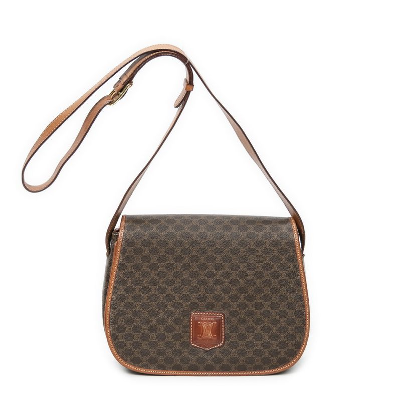 Celine Flap Crossbody Bag Brown Macadam PVC Canvas AB
