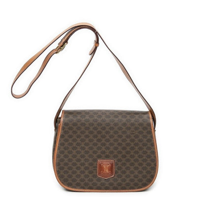 Celine Flap Crossbody Bag Brown Macadam PVC Canvas AB