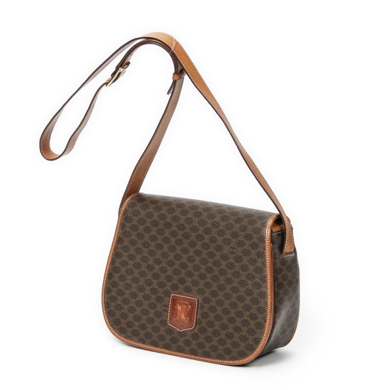 Celine Flap Crossbody Bag Brown Macadam PVC Canvas AB