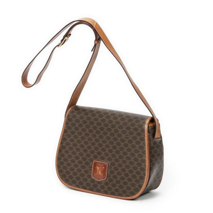 Celine Flap Crossbody Bag Brown Macadam PVC Canvas AB