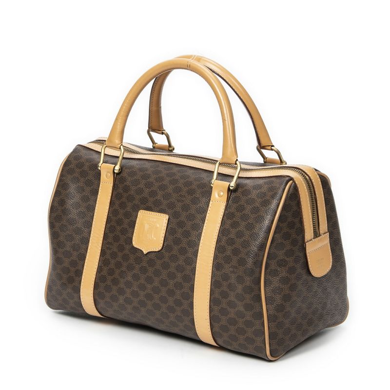 Celine Vintage Small Boston Brown/beige Macadam PVC Canvas A