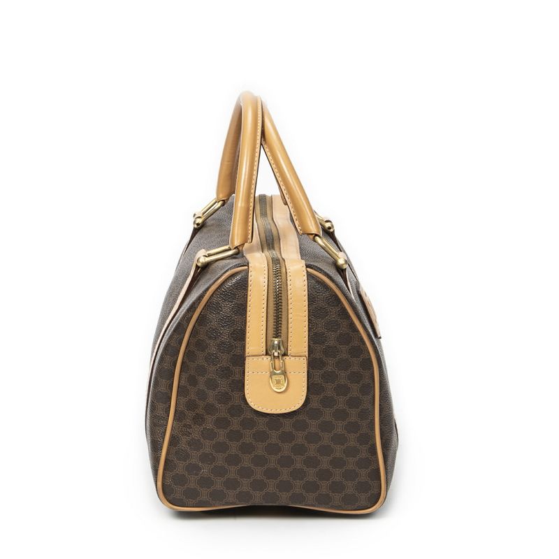 Celine Vintage Small Boston Brown/beige Macadam PVC Canvas A